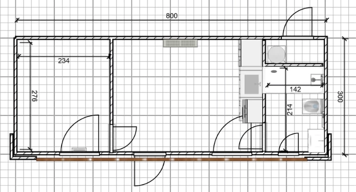 Plan du bungalow 8x3 mètres