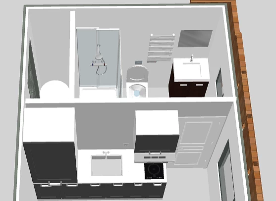 bungalow visuel de la cuisine et salle de bain